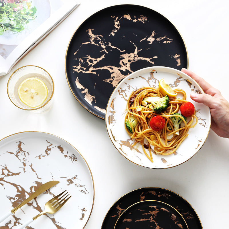 Elegant Nordic Ceramic Dinner Plates with Gold Inlay