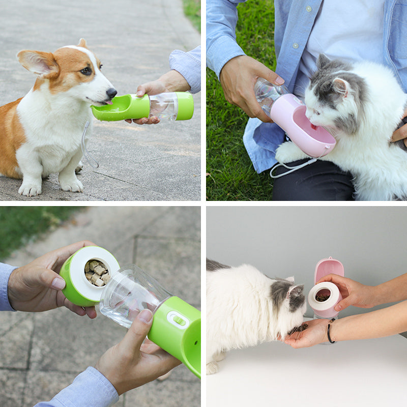 Portable Pet Water Bottle with Integrated Food Bowl