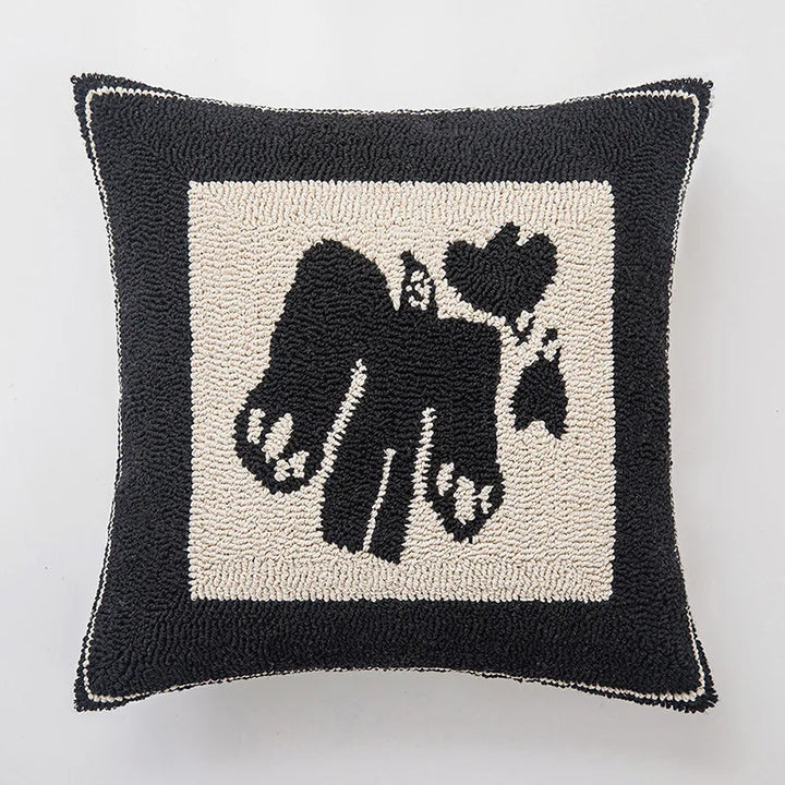 Black and White Geometric Embroidered Cushion Cover - 18x18in Modern Handmade Pillow Cover