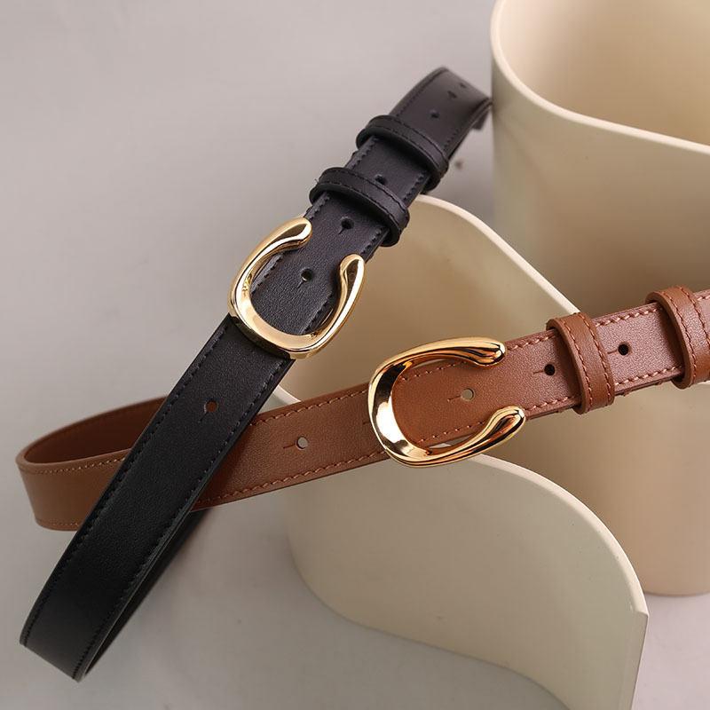 Women's Genuine Cow Leather Belt with Irregular Buckle