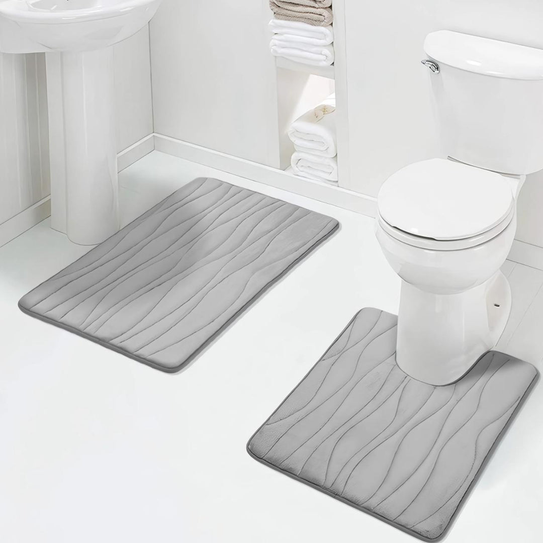 Memory Foam Bathroom Mat Set - 2 Piece Non-Slip Absorbent Shower Pads