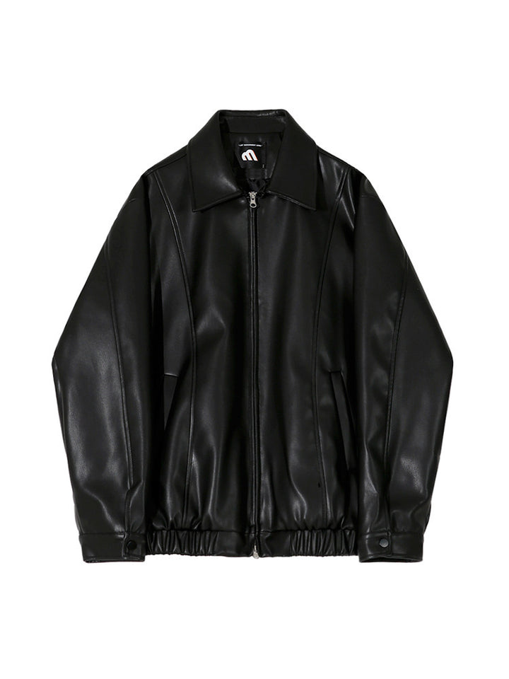 Cropped Leather Coat Male Polo Collar Top