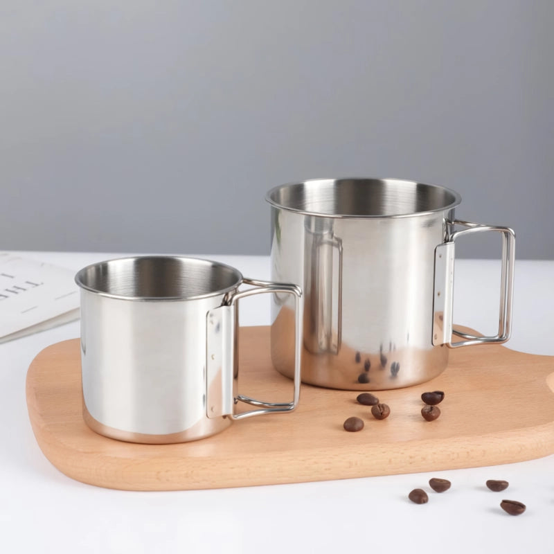 Stainless Steel Camping Mug with Carabiner and Foldable Handle