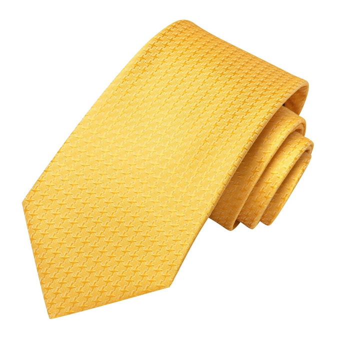 Elegant Yellow Gold Dot Silk Necktie Set for Men