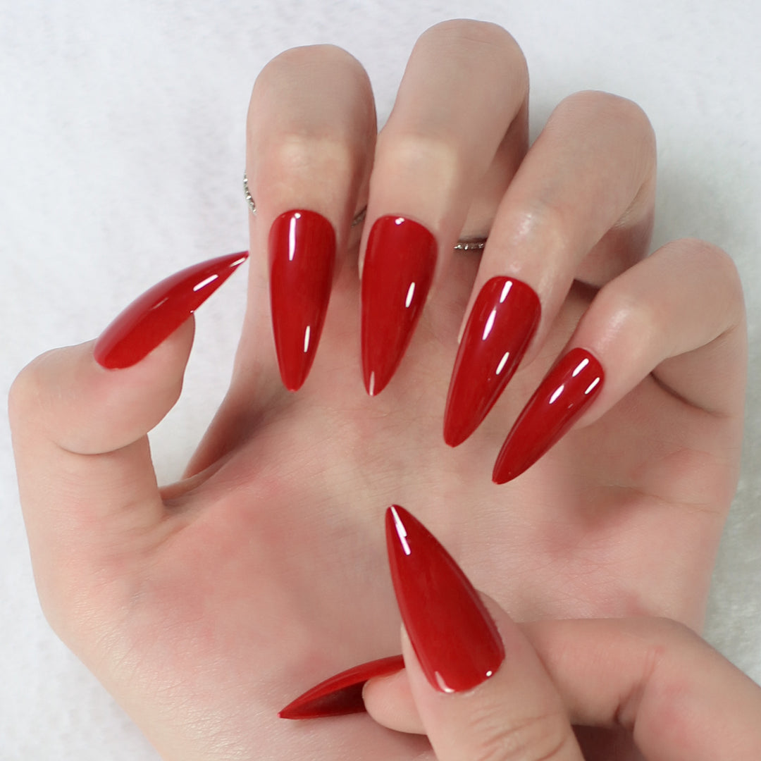 Glamorous Red Stiletto Press On Nails - Medium Length