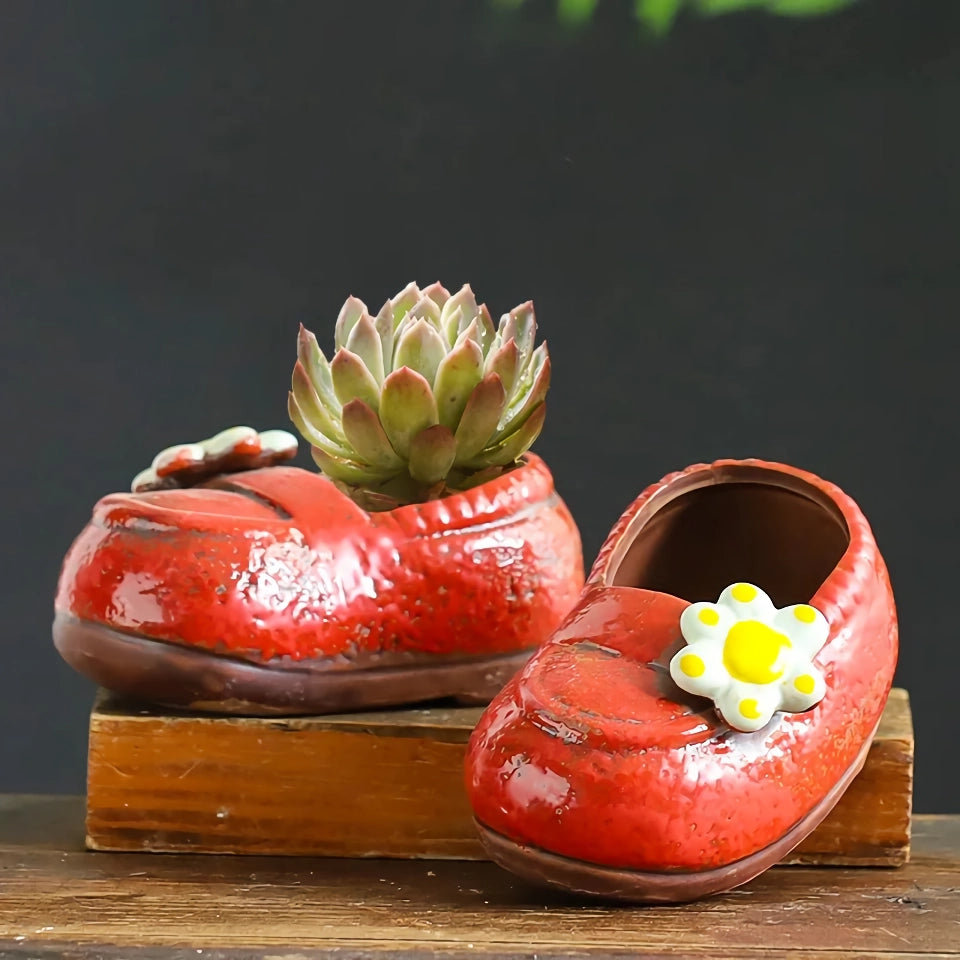 Charming Ceramic Boot Vase for Succulents and Flowers