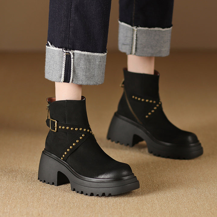 Stylish Genuine Leather Ankle Boots with High Heels