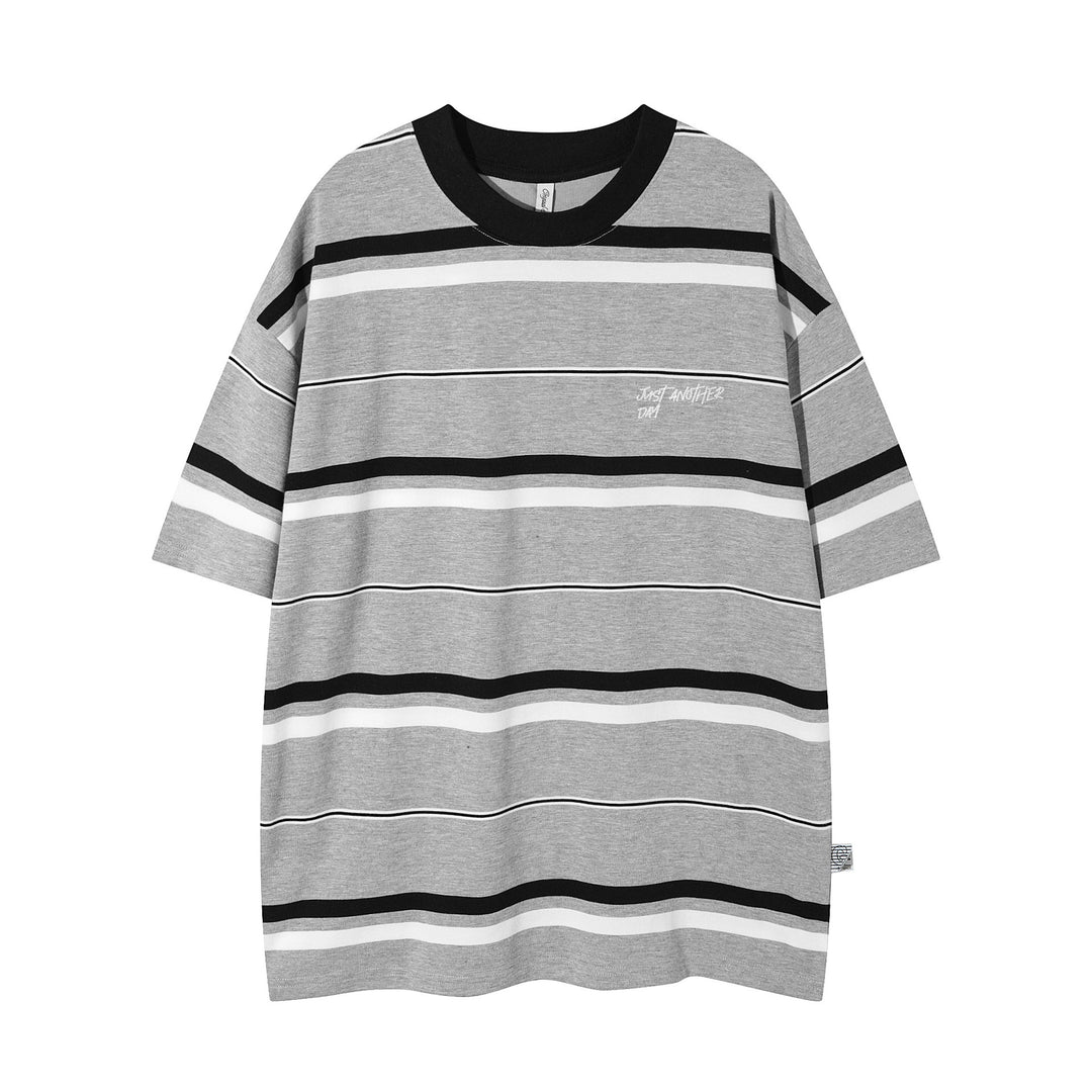 Vintage Stripe Round Neck T-shirt Men's Loose Preppy Style Couple All-match Fashion Half Sleeve Shirt