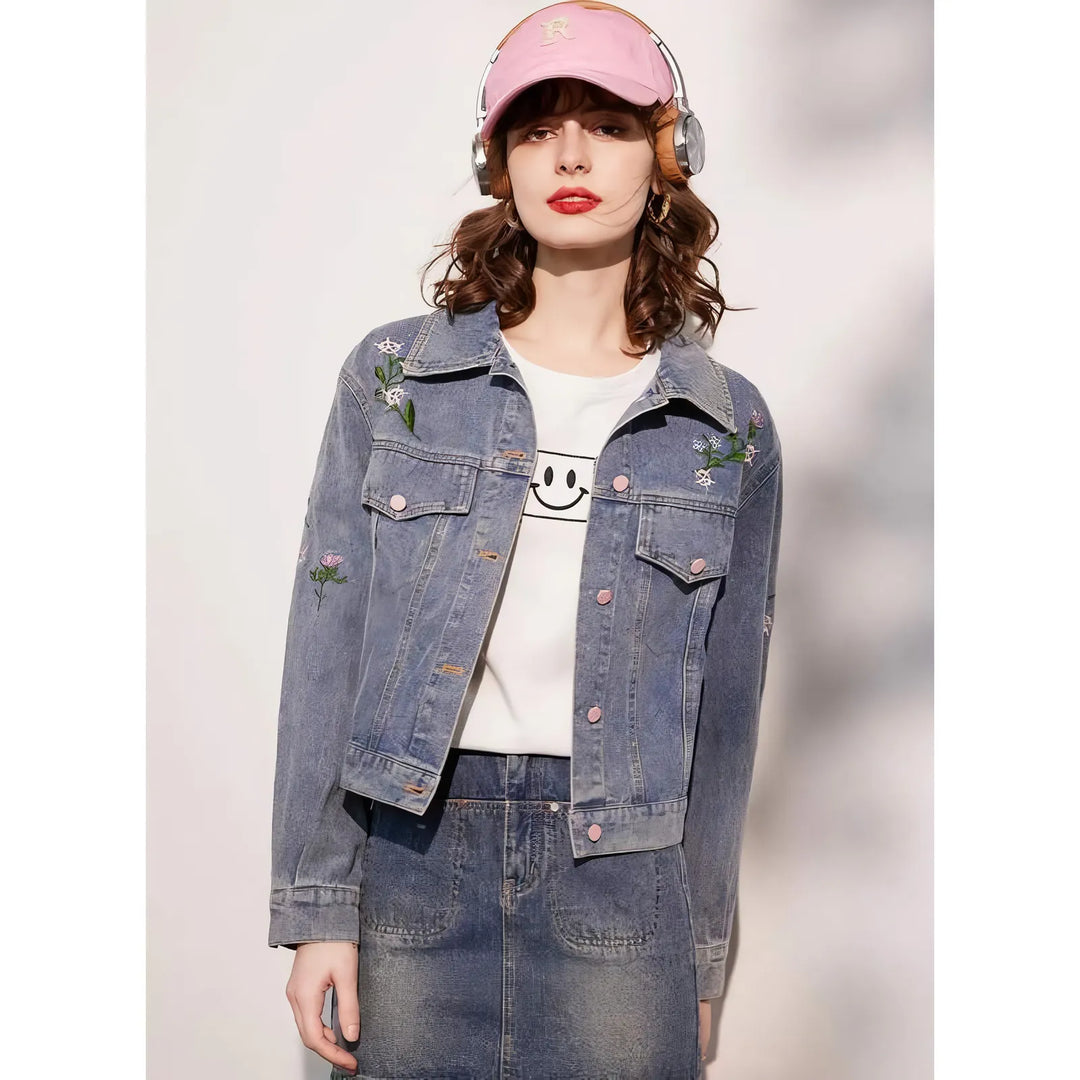 Sweet Embroidered Denim Jacket for Women