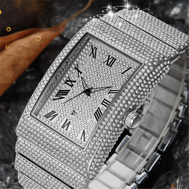 Diamond-embedded Giant Shining Starry Golden Calendar Quartz Watch