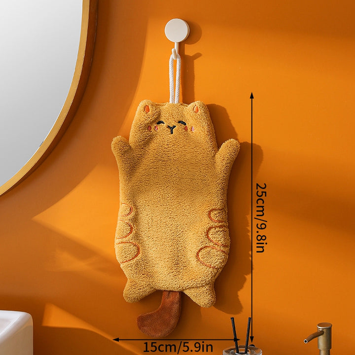 Cute Cat Microfiber Hanging Hand Towel - Quick Dry & Soft for Kids