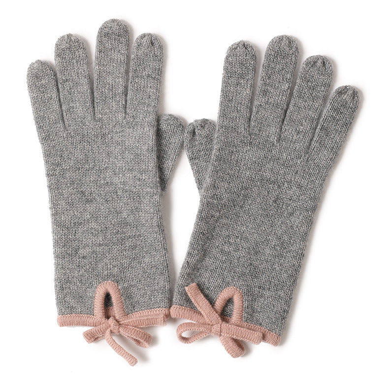 Hetero-color Edge Bow Split Finger Gloves Fashion