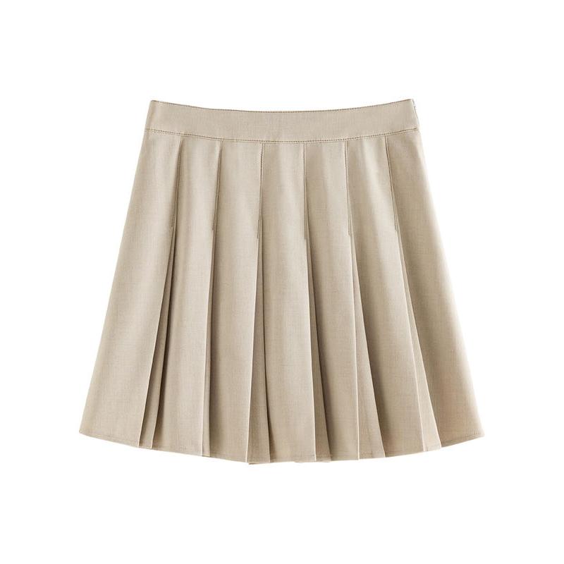 Elegant Twill Pleated Mini Skirt for Office Ladies