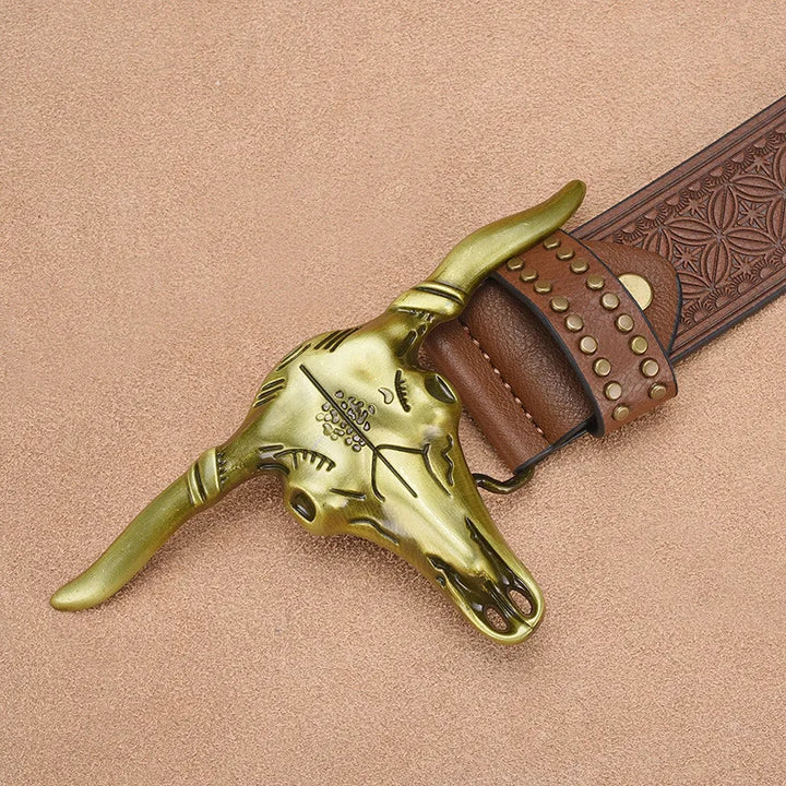 Vintage Western Cowboy Bull Buckle Belt