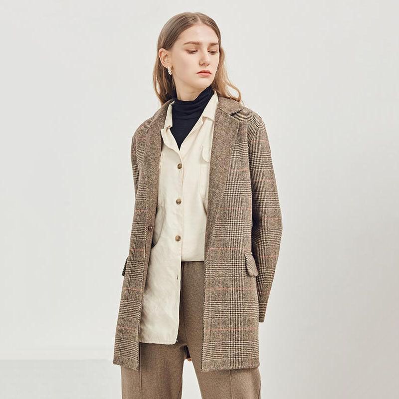 Elegant Plaid Wool Blend Winter Coat for Women