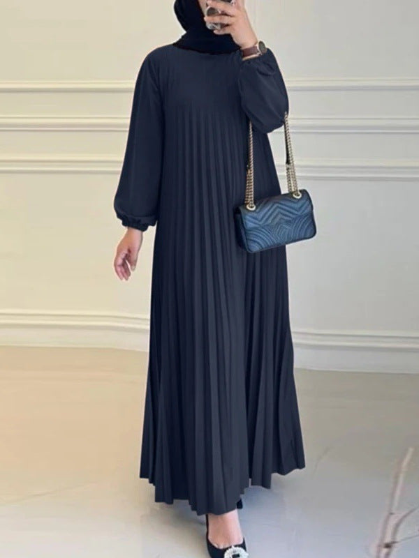 Women's Pleated Long Sleeve Dress