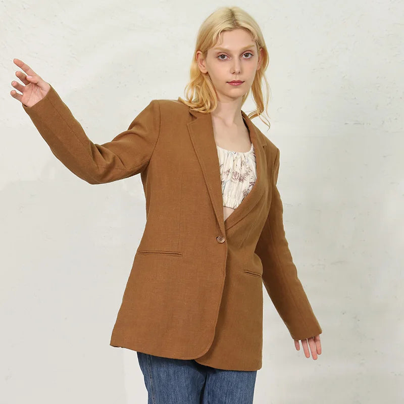 Elegant Women's Ramie Blazer Coat