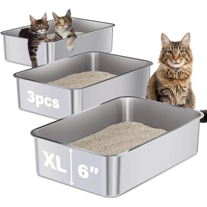 Stainless Steel Cat Litter Box 3-Pack