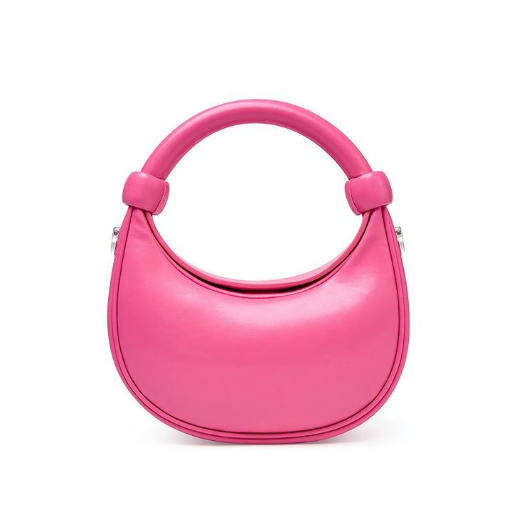 Elegant Rose Pink Leather Crescent Crossbody Bag
