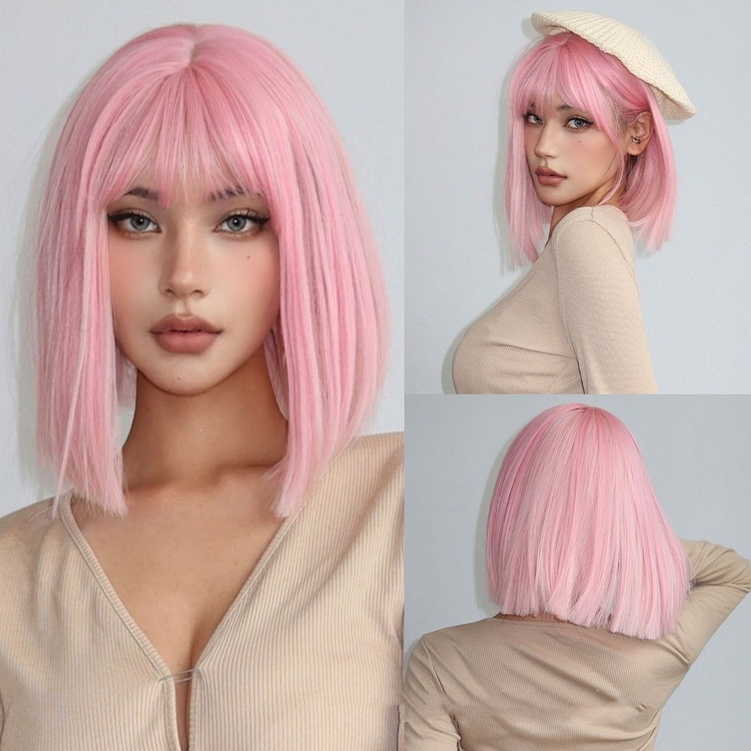 Qi Liu Hai Short Straight Hair High Temperature Full Headpiece Wig