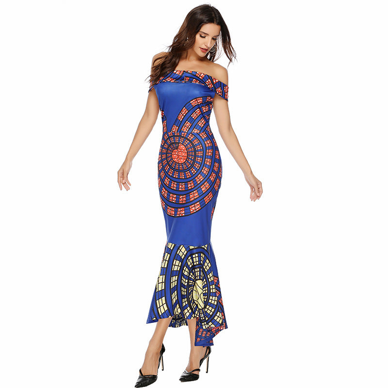 New Sexy Off-shoulder Printed Sheath Dress