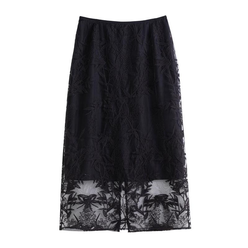 Elegant Chinese Style Autumn A-Line Skirt with Waist Decoration and Side Split