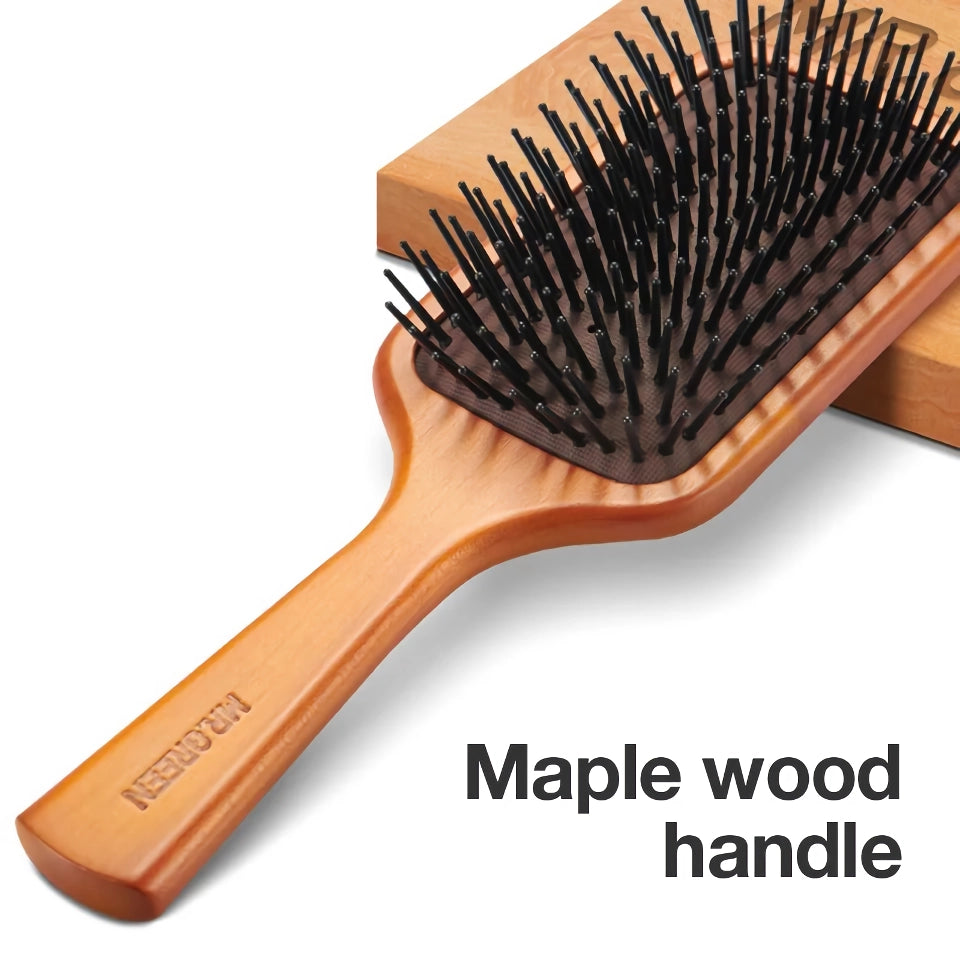 Natural Maple Wood Scalp Massage Hair Brush with Fine Tooth Comb