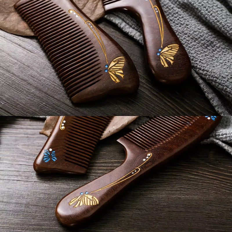 Natural Gold Sandalwood Comb with Dense Teeth