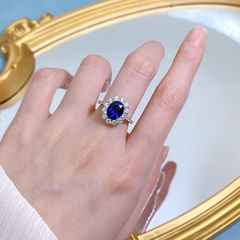 Classic Artificial Sapphire Oval 79 Zircon Ring - Trendha