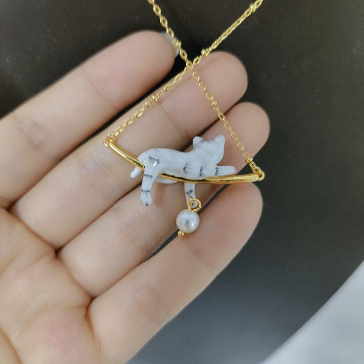 Cute White Kitten Simple Pearl Pendant Necklace For Women - Trendha