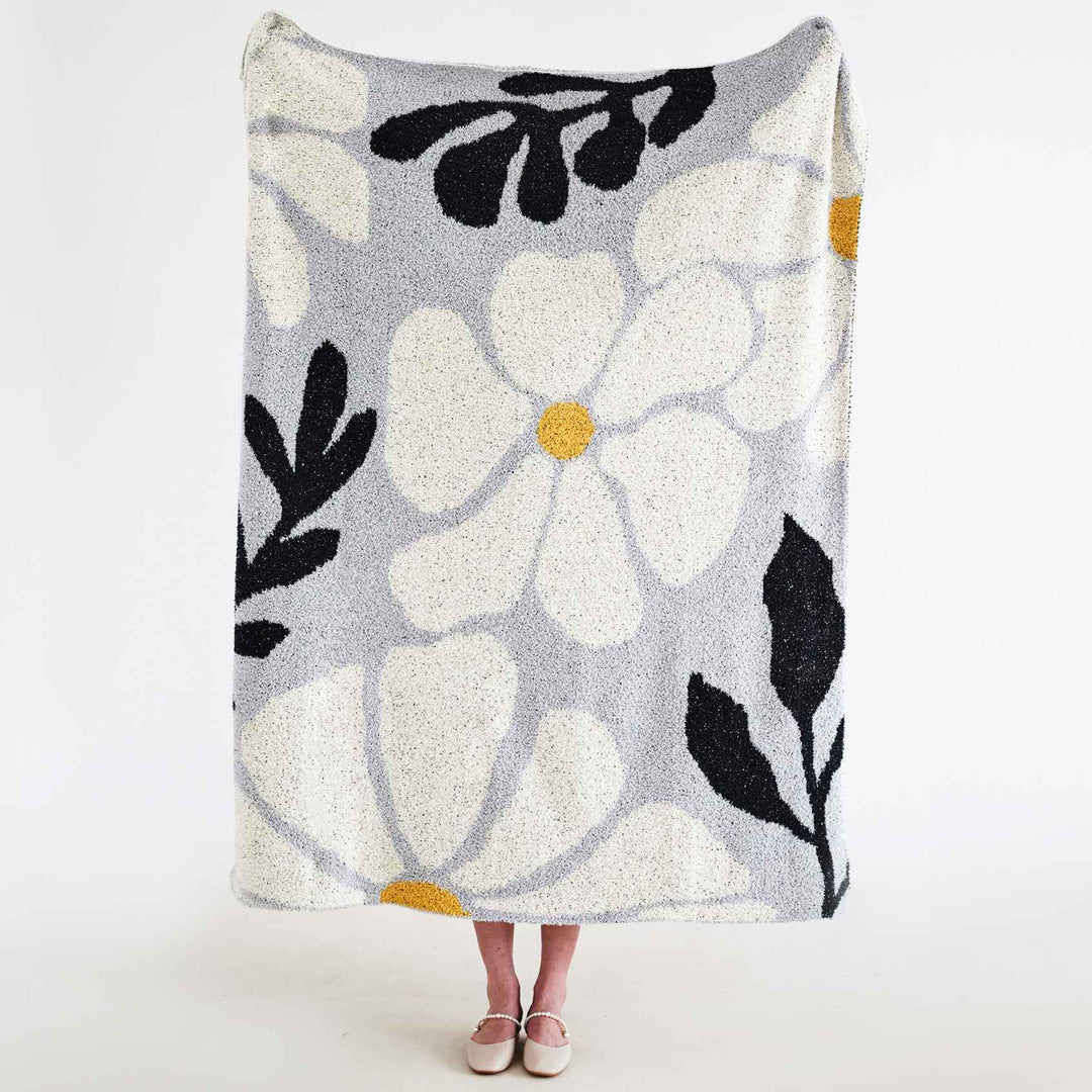 Boho Floral Leaves Microfiber Knitted Throw Blanket - Soft, Cozy, and Decorative