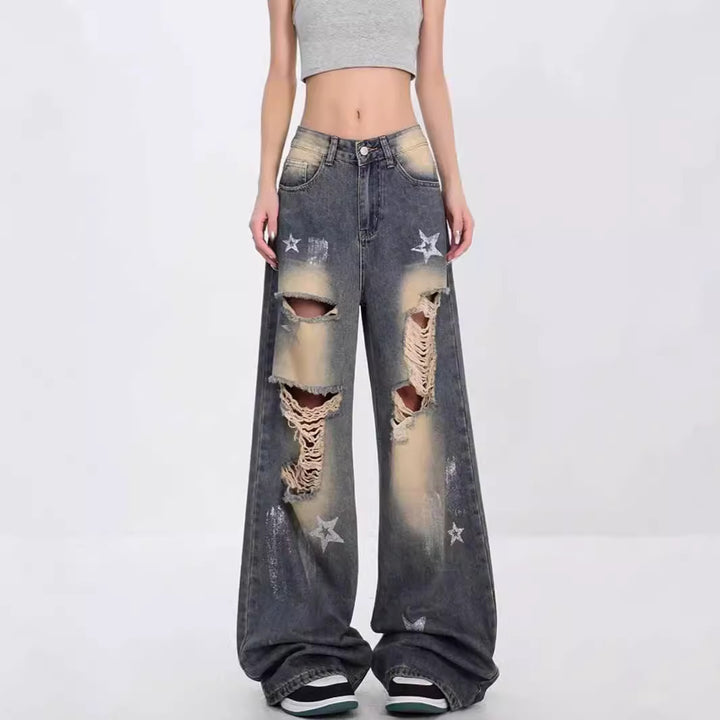 New High Street Loose American Retro XINGX Ripped Jeans For Women