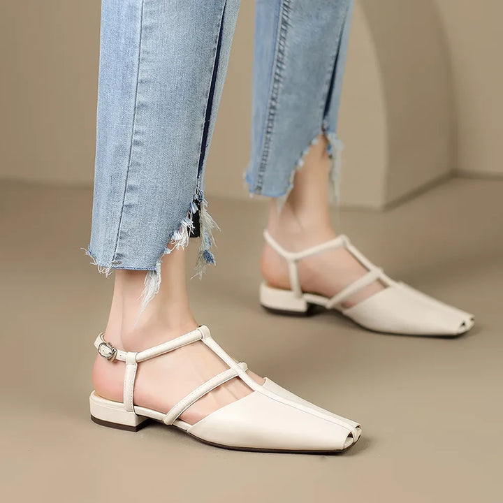 Strappy Leather Low Heel Sandals