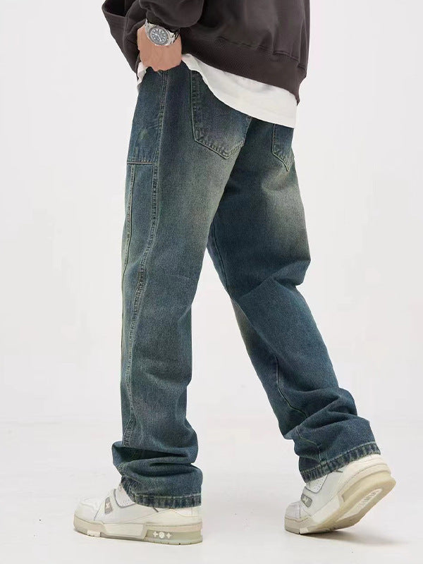 American Retro Washed Distressed Draping Jeans