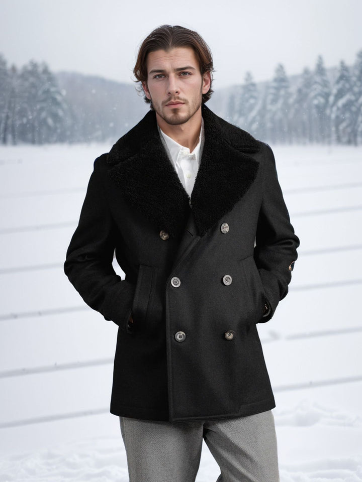 Men's woolen coat with double breasted cotton cashmere jacket