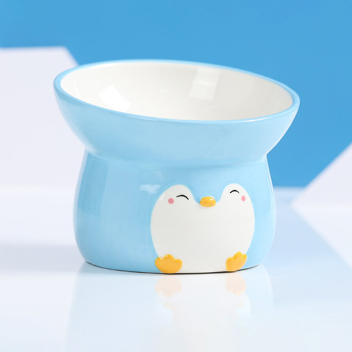 Penguin-Shaped Elevated Ceramic Pet Bowl