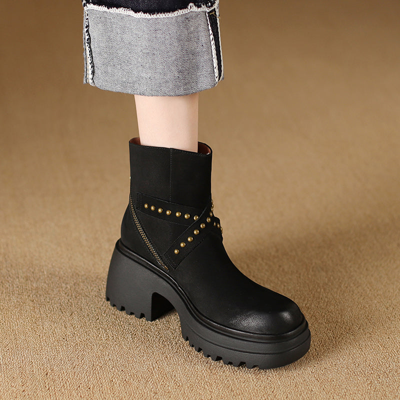 Stylish Genuine Leather Ankle Boots with High Heels