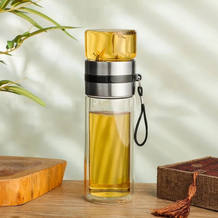 Creative Insulated Glass Water Bottle with Tea Infuser