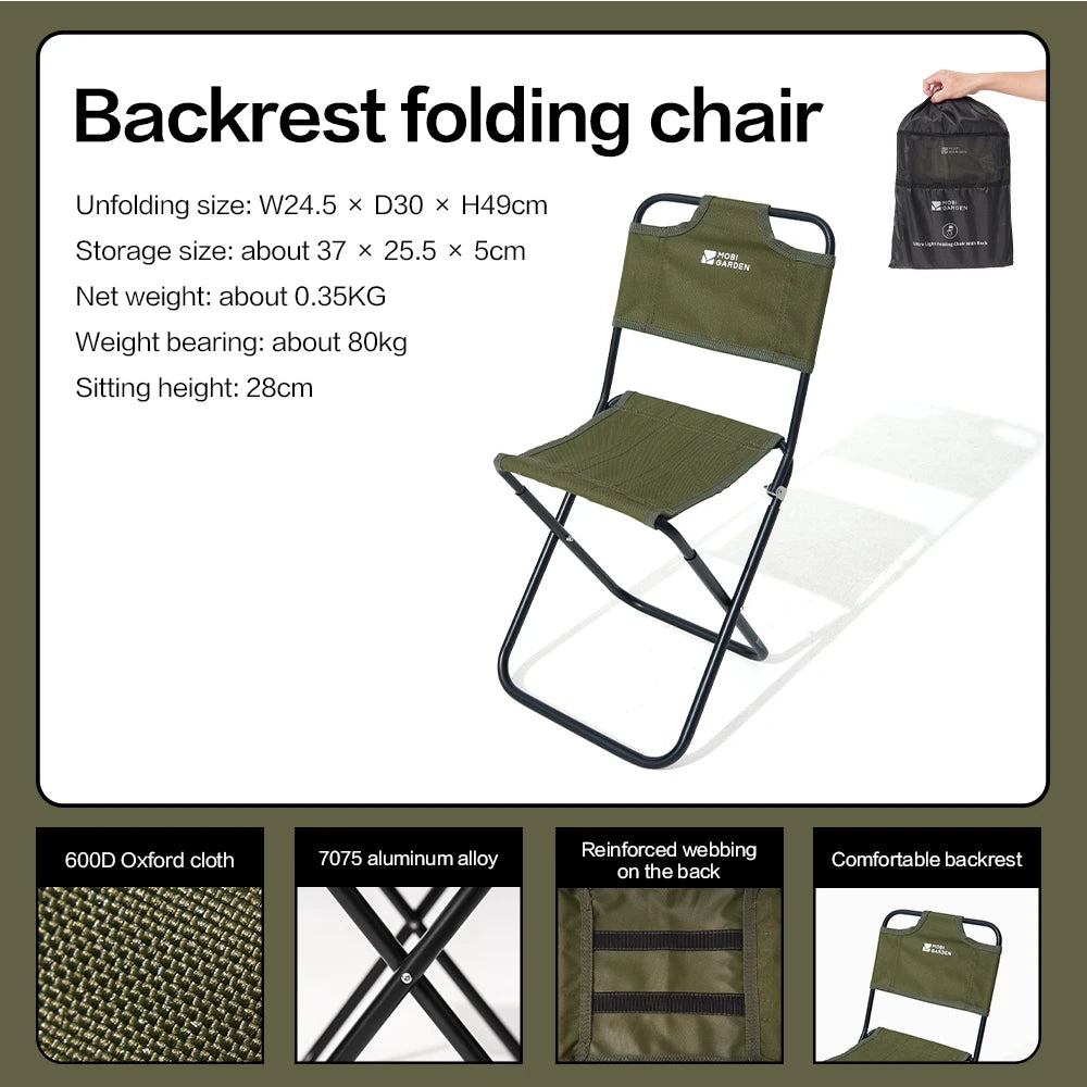 Lightweight Portable Folding Chair with Backrest