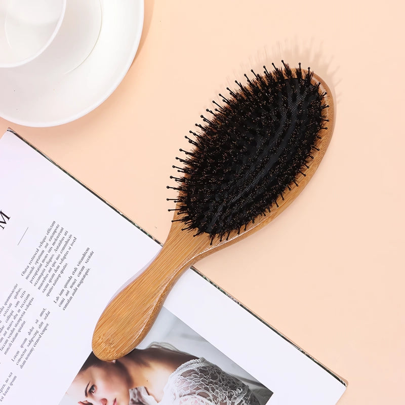 Natural Boar Bristle Hair Brush for Scalp Massage and Detangling