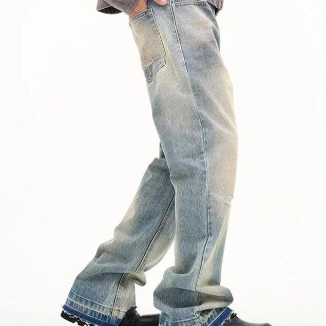 Loose Straight Leisure Washed-out Worn Jeans Men