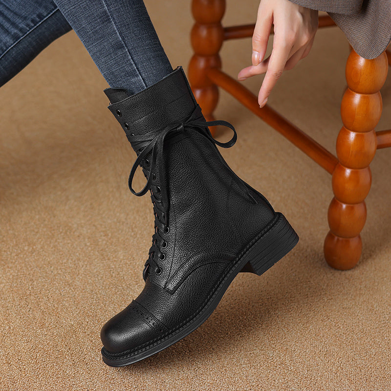 Autumn Winter Leather Lace-up Chelsea Ankle Boots