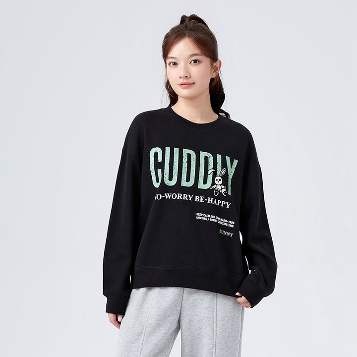 Distressed Printed Loose Fleece Sweatshirt