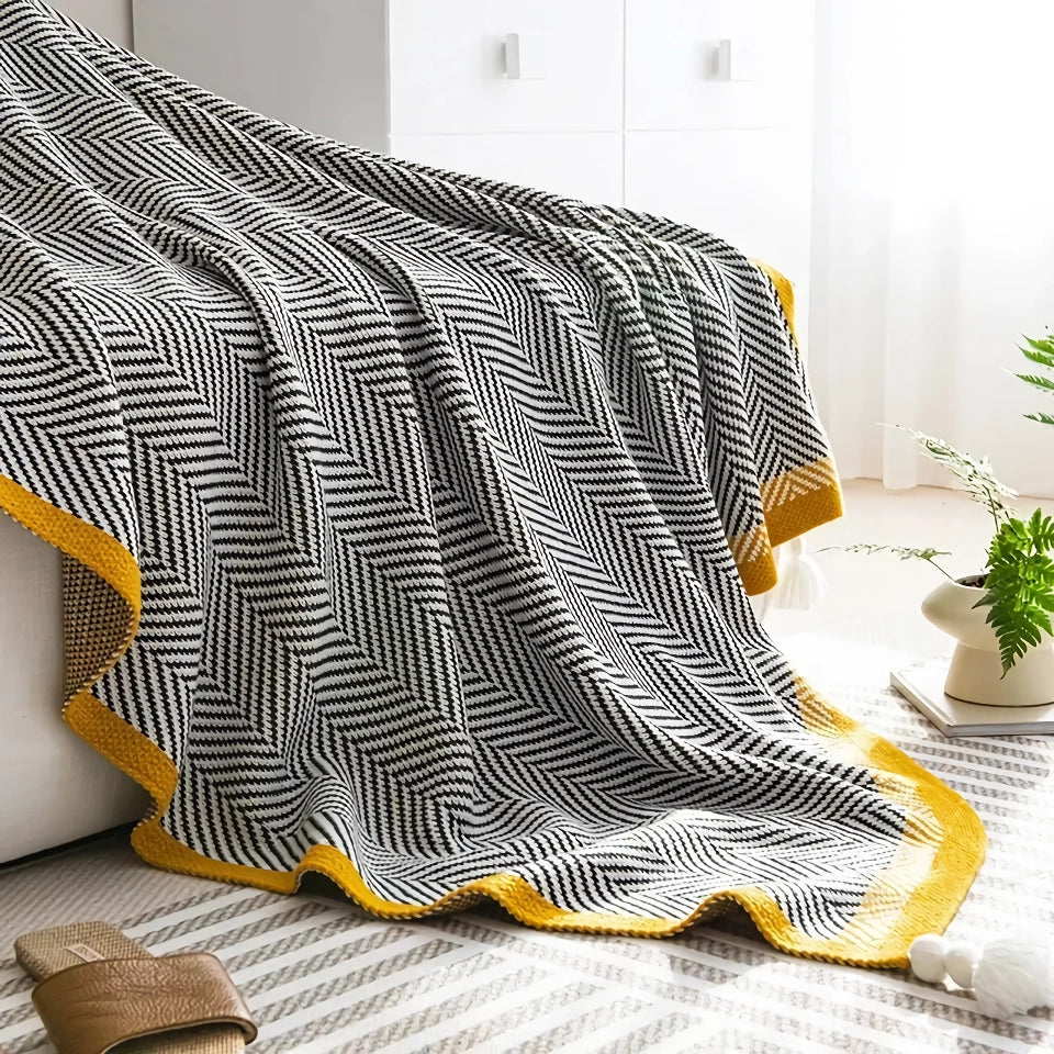 Nordic Knitted Diagonal Stripe Shawl Blanket - Warm Bedspread & Sofa Cover