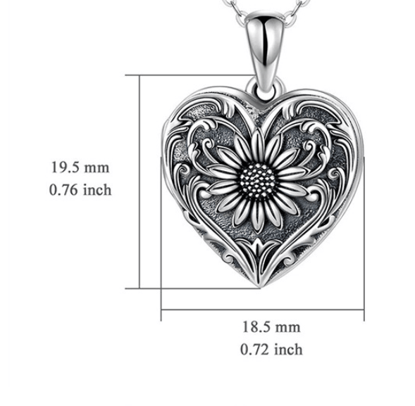 Double-sided Photo Couple Pendant Sunflower Carved Peach Heart Engraved Word Necklace - Trendha
