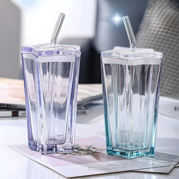 Starlight Gradient Glass Mug with Straw and Lid