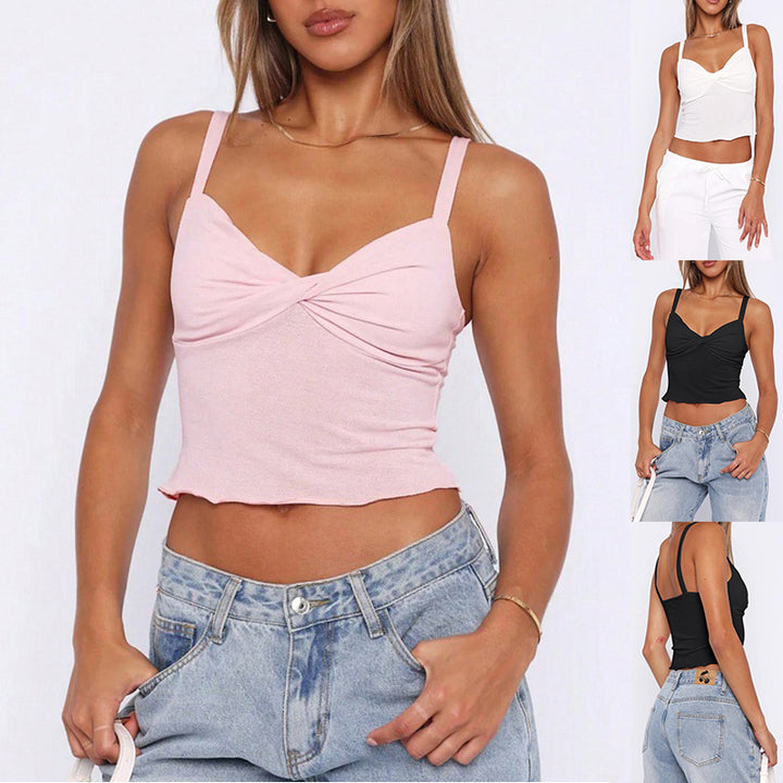 New Y2K V-neck Camisole Summer Versatile Sexy Short Top Girl Street Style Womens Clothing