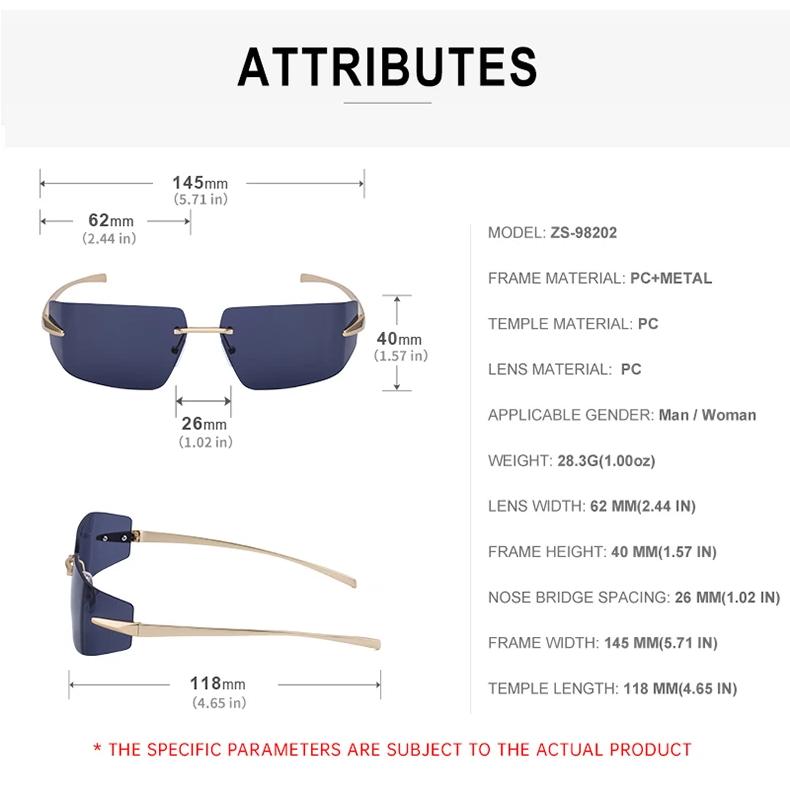 Luxury Rimless Rectangular Sunglasses