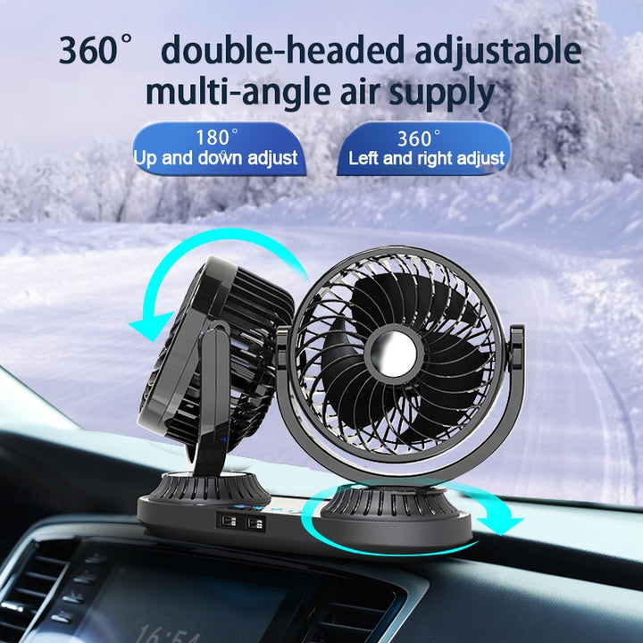 360° Dual Head Car Fan with USB Ports and Touch Control