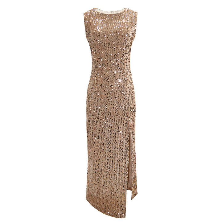 European And American Women's Clothing Pure Color Sequins Dress